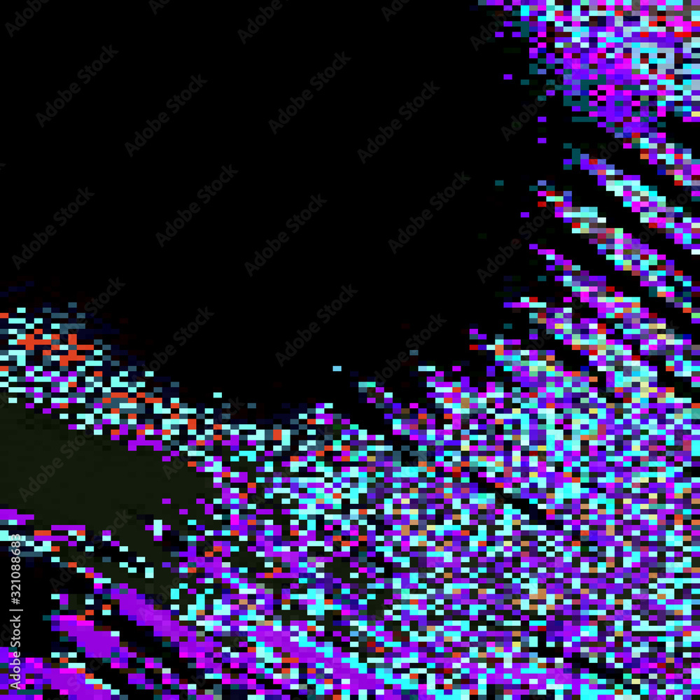 Poster abstract background with glitch effect. particles move in space.