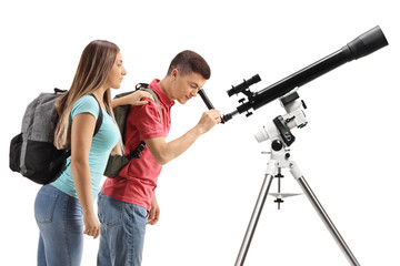 Students looking through a telescope