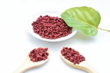 Achiote seed called Bixa orellana of America, used to flavor food