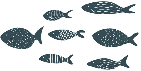 Fish isolated on white background elements. Creative scandinavian kids illustration