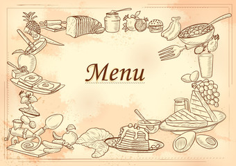 illustration of template of different types of Breakfast item for menu background design of Hotel or restaurant