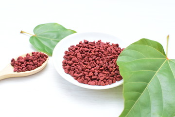Achiote seed called Bixa orellana of America, used to flavor food