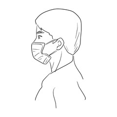 side view of man wearing medical mask vector illustration sketch doodle hand drawn isolated on white background