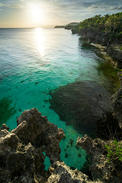 Turquoise blue water and beatiful beach on philippines island bohol anda. Diving swimming snorkeling travel vacation