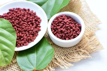Achiote seed called Bixa orellana of America, used to flavor food