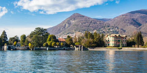 Tavernola, Italy - March 10, 2019: The small town of Tavernola at lake Como in Italy