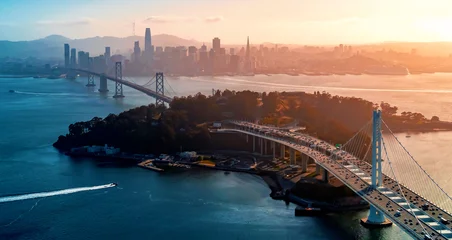 Schilderijen op glas Aerial view of the Bay Bridge in San Francisco, CA © Tierney