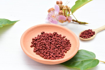 Achiote seed called Bixa orellana of America, used to flavor food