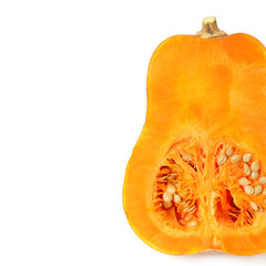 Pumpkin isolated on white background. Healthy food. Free space for text.