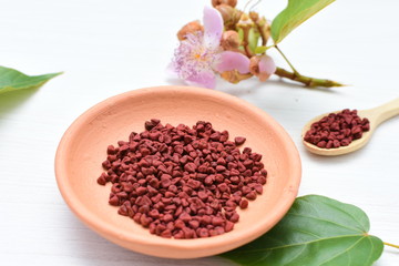 Achiote seed called Bixa orellana of America, used to flavor food