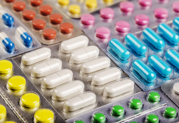 Medications for treatment. Tablets and capsules in blisters