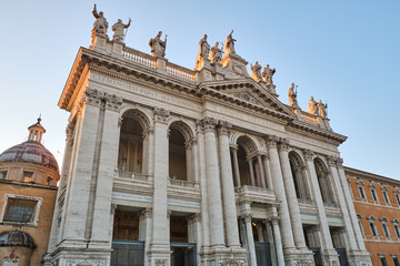 Fototapeta na wymiar The main facade of the Archbasilica of Saint John Lateran in Rome, Italy