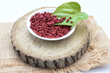Achiote seed called Bixa orellana of America, used to flavor food