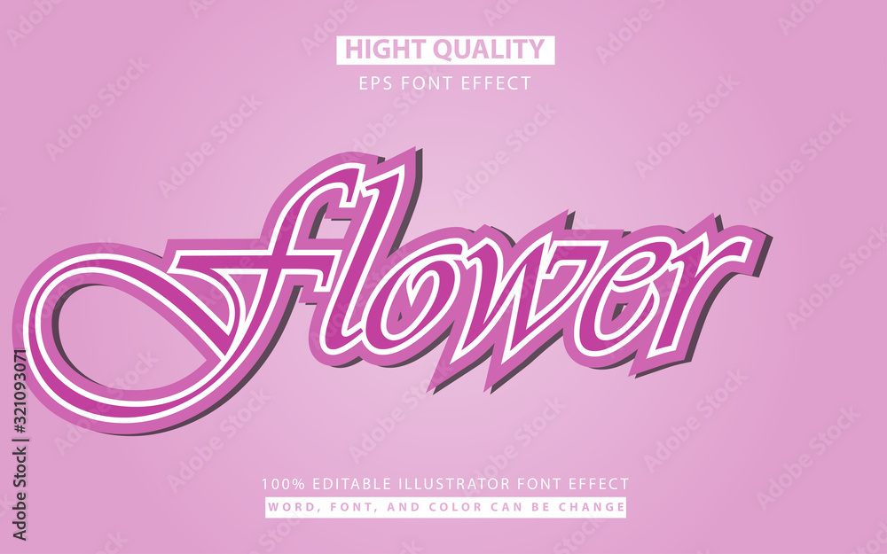 Poster pink flower text effect style design concept with editable for change color, font and word. can use 