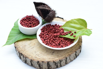 Achiote seed called Bixa orellana of America, used to flavor food