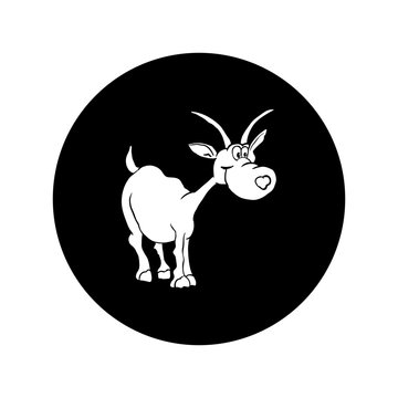 Goat. Vector illustration in the form of a round black and white icon for websites.
