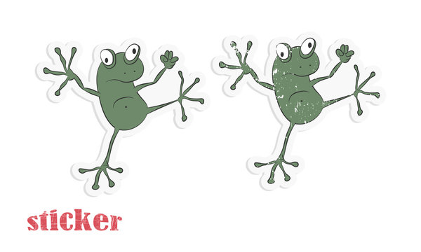 Cartoon frog. Vector illustration in the form of a sticker.