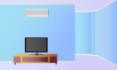 Blank living room vector. Tv and light blue wall background 