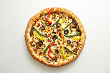 Vegetable pizza on white background 