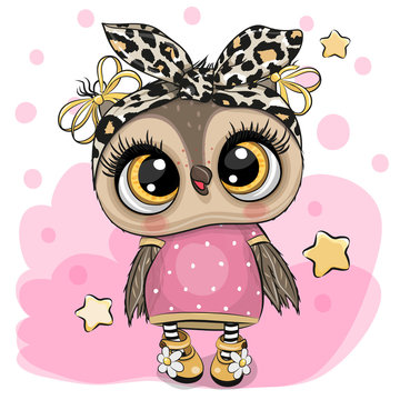 Cartoon Owl on a pink background