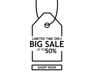 Up to 50 percent discount icon. Sales tag, internet shopping, big sale vector illustration.