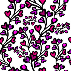 A seamless background of sprigs with hearts. Vector illustration
