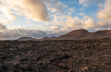 Volcanic landscape of Timanfaya National Park on island Lanzarote