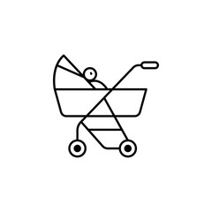 stroller, kid, baby carriage, mothers day line icon on white background