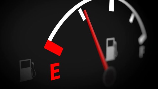 Fuel Gauge Empty Animation With Empty Fuel Warning Light on Car Dashboard, Dark Background