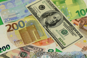 Fototapeta na wymiar Wallpaper with the dollars and euro