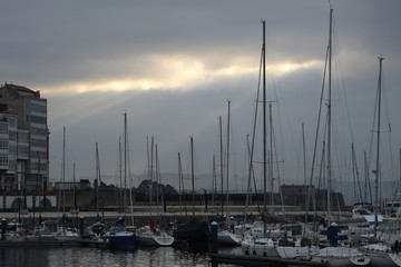 Coruna port in middle of fog