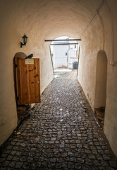 Голубь на двери Dove on the door of the church shop. Caption on the door: Church Shop is open