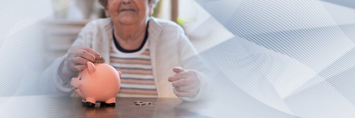 Old people saving money; panoramic banner
