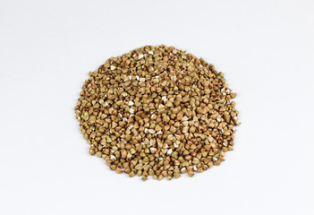 Green buckwheat on a white background close-up.