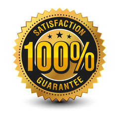 3D type 100% satisfaction guarantee golden badge with red ribbon on top.