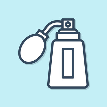 recommend clip art: Blue line Aftershave bottle with atomizer icon isolated on blue background. Cologne spray icon. Male perfume bottle. Vector Illustration