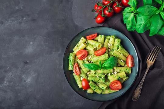 Homemade Tortiglioni Pasta With Vegan Pesto Sauce