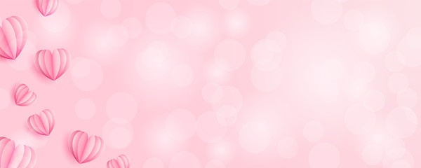 Hearts bokeh background banner vector pink rose (valentines day, wedding, mothers day)