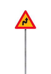 Dangerous turns, yellow triangle warning traffic sign