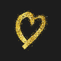 Gold glitter doodle heart on dark background