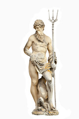 Fototapeta na wymiar God of seas and oceans Neptune (Poseidon). The ancient statue isolated on white background.