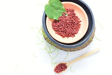 Achiote seed called Bixa orellana of America, used to flavor food