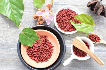 Achiote seed called Bixa orellana of America, used to flavor food