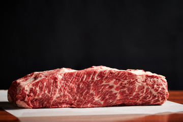Fresh raw steak beef on black background 