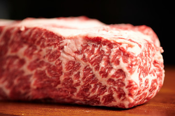 Fresh raw steak beef on black background 