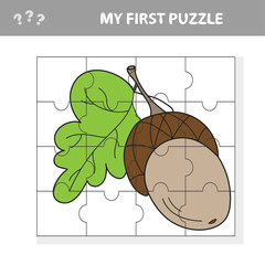 Acorn. Education paper game for preshool children. Vector illustration. My first puzzle