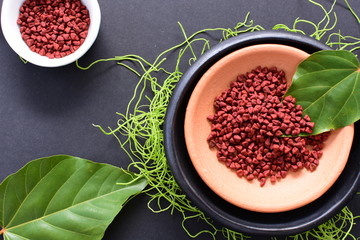 Achiote seed called Bixa orellana of America, used to flavor food