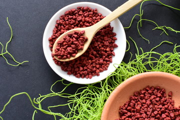 Achiote seed called Bixa orellana of America, used to flavor food