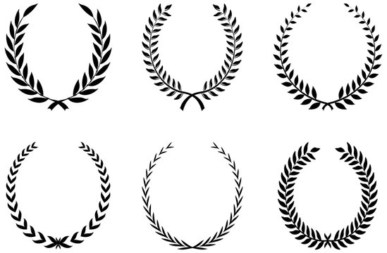 Lorbeerkranz Vektor Set in Schwarz auf einem wei&szlig;en isolierten Hintergrund.