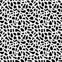 Seamless pattern with spots. Abstract background with cells. Simple liquid figures. Black and white texture. 